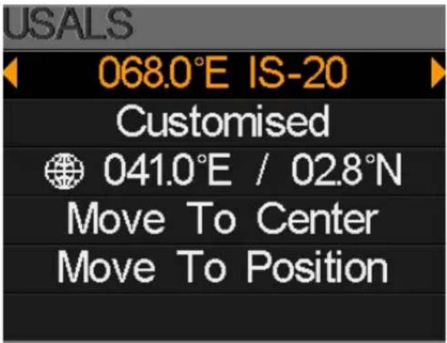USALS 068.0°E IS-20 Customised 041.0°E / 02.8°N Move To Center Move To Position