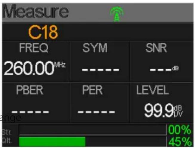 Measure C18 FREQ 260.00MHz SYM --------- SNR ---------dB PBER --------- PER ---------- LEVEL 99.9dB DV Str. Qlt. 00% 45%