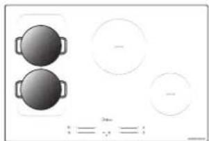 Simple diagram showing two circular objects with handles and three circles, no text or symbols present