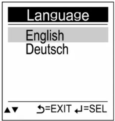 Language English Deutsch ▲▼ →=EXIT ←=SEL