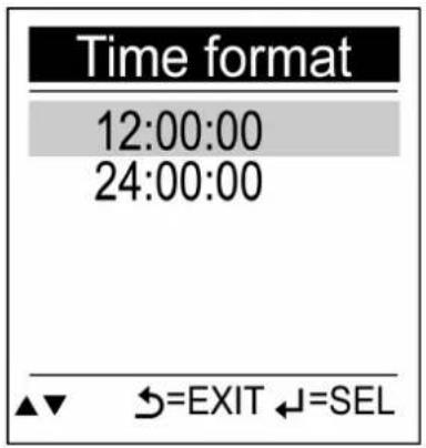 Time format 12:00:00 24:00:00 ▲▼ ←=EXIT ←=SEL