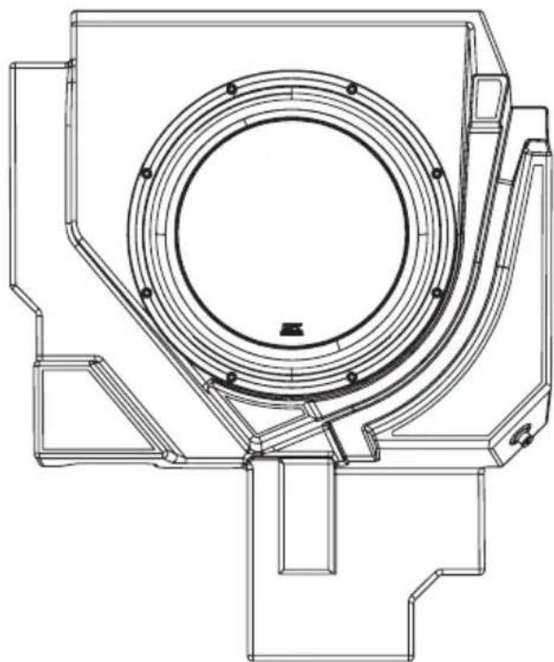 Technical line drawing of a mechanical component with concentric rings and mounting brackets (no text or symbols)