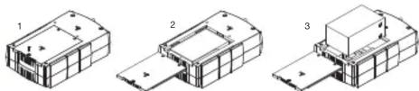 Three technical line drawings of a mechanical assembly or housing component, showing front, side, and top views with no visible text or symbols.