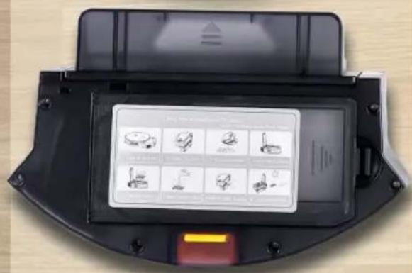 Control panel display with icons for cleaning and inspection, showing various tool icons and labels
