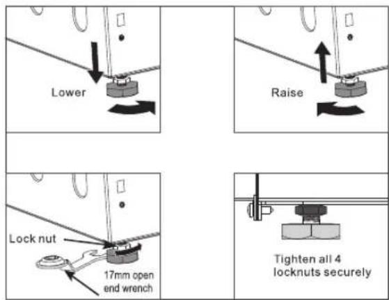 Lower Raise Lock nut 17mm open end wrench Tighten all 4 locknuts securely