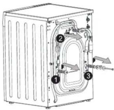 Technical diagram of a washing machine with labeled components and airflow indicators