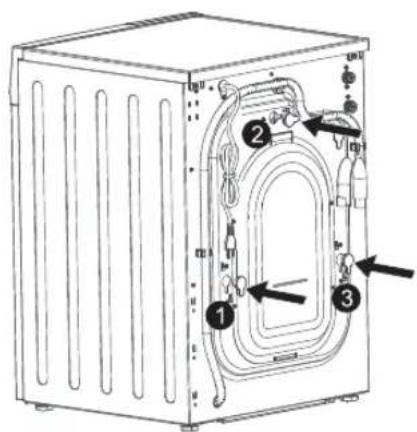 Technical diagram of a refrigerator with labeled parts and directional arrows indicating internal components