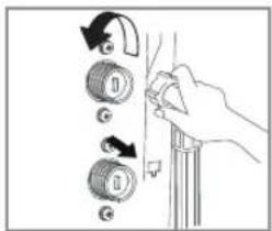 Diagram showing hand operating a doorbell with three buttons labeled G, D, and C for adjustment or operation.