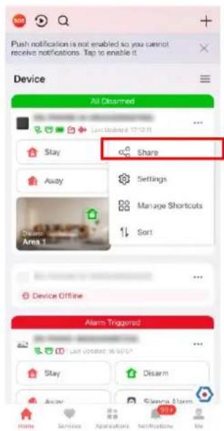 Push notification is not enabled so you cannot receive notifications. Tap to enable it. Device All Disarmed Stay Share Assy Settings Manage Shortcuts Sort Disarm Area 1 Device Offline Alarm Triggered Last visited: 16:00:07 Stay Disarm Assay Science Alarm Home Services Applications Notifications Me