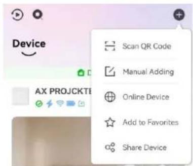 Device Scan QR Code Manual Adding Online Device Add to Favorites Share Device