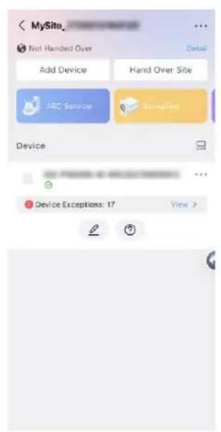 MySite Not Handed Over Add Device Hand Over Site ARC Service Exception Device Device Exceptions: 17 View >
