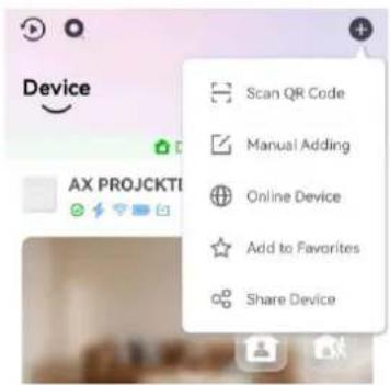 Device Scan QR Code Manual Adding Online Device Add to Favorites Share Device