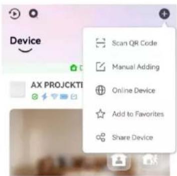 Device Scan QR Code Manual Adding Online Device Add to Favorites Share Device