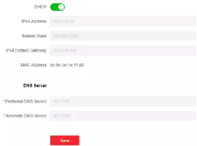 DHCP IPv4 Address 10.6.118.32 Subnet Mask 255.255.255.0 IPv4 Default Gateway 10.6.118.254 MAC Address bc:9b:5e:1e:11:d0 DNS Server * Preferred DNS Server 10.1.7.97 * Alternate DNS Server 10.1.7.96 Save