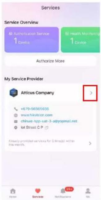 Services Service Overview ® Authorization Service 1 Device ® Health Marketing 1 Device Authorize More My Service Provider Atticus Company +679-56505656 www.hikvision.com chinese-tpp-eat-3-adjyomai.net lot Street C P Already provided services for 3 times(d) within this month. Home Service Notification No.