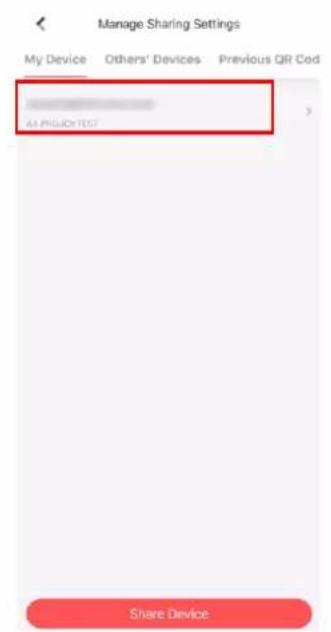 Manage Sharing Settings My Device Others' Devices Previous QR Cod All Projected Test Share Device