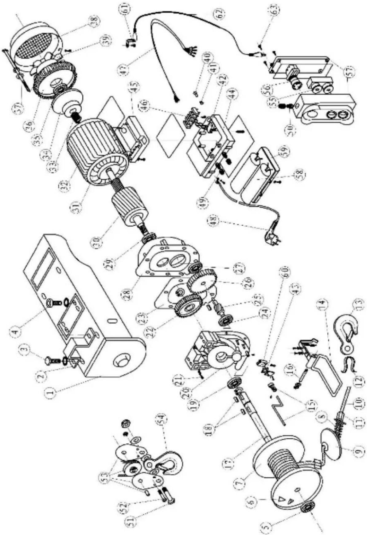 Exploded view diagram of a mechanical assembly with numbered parts for identification
