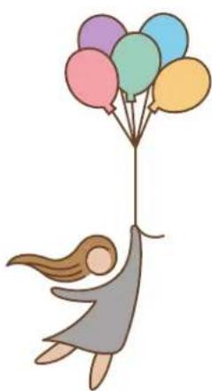 Illustration eines Mädchens, das ein Bündel bunter Luftballons hochhält (kein Text oder Symbole)