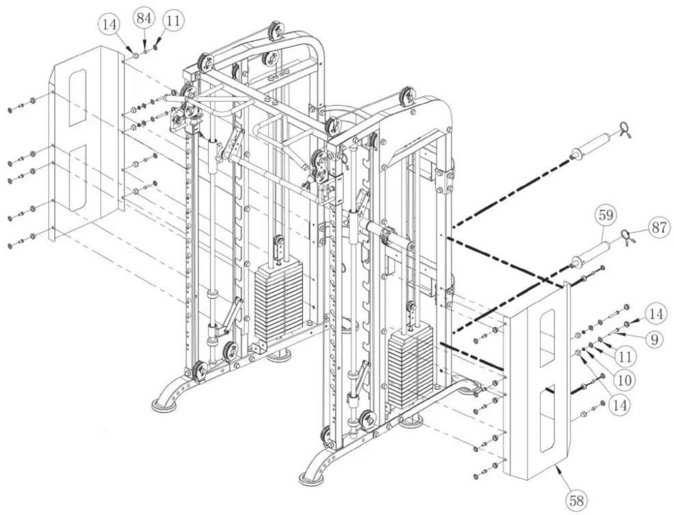 TAURUS Universal Smith Machine - Vorgang für Umlenkrollenhalterung für Zusatzgewicht - 2