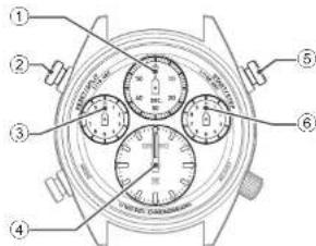 Technical diagram of a wristwatch with numbered parts for identification and assembly reference