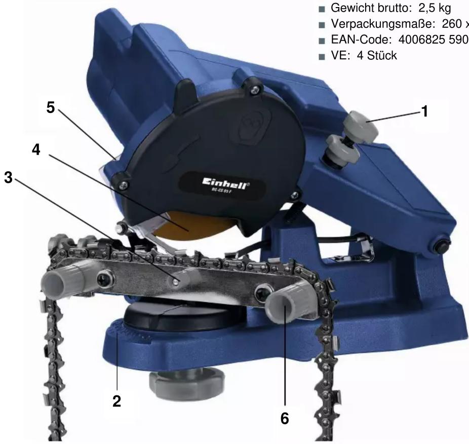 Gewicht brutto: 2,5 kg Verpackungsmaße: 260 x EAN-Code: 4006825 5903 VE: 4 Stück Einhell® BCC-250 F 1 2 3 4 5 6