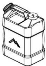 Line drawing of a fuel can with a warning symbol on the side (no text or labels)