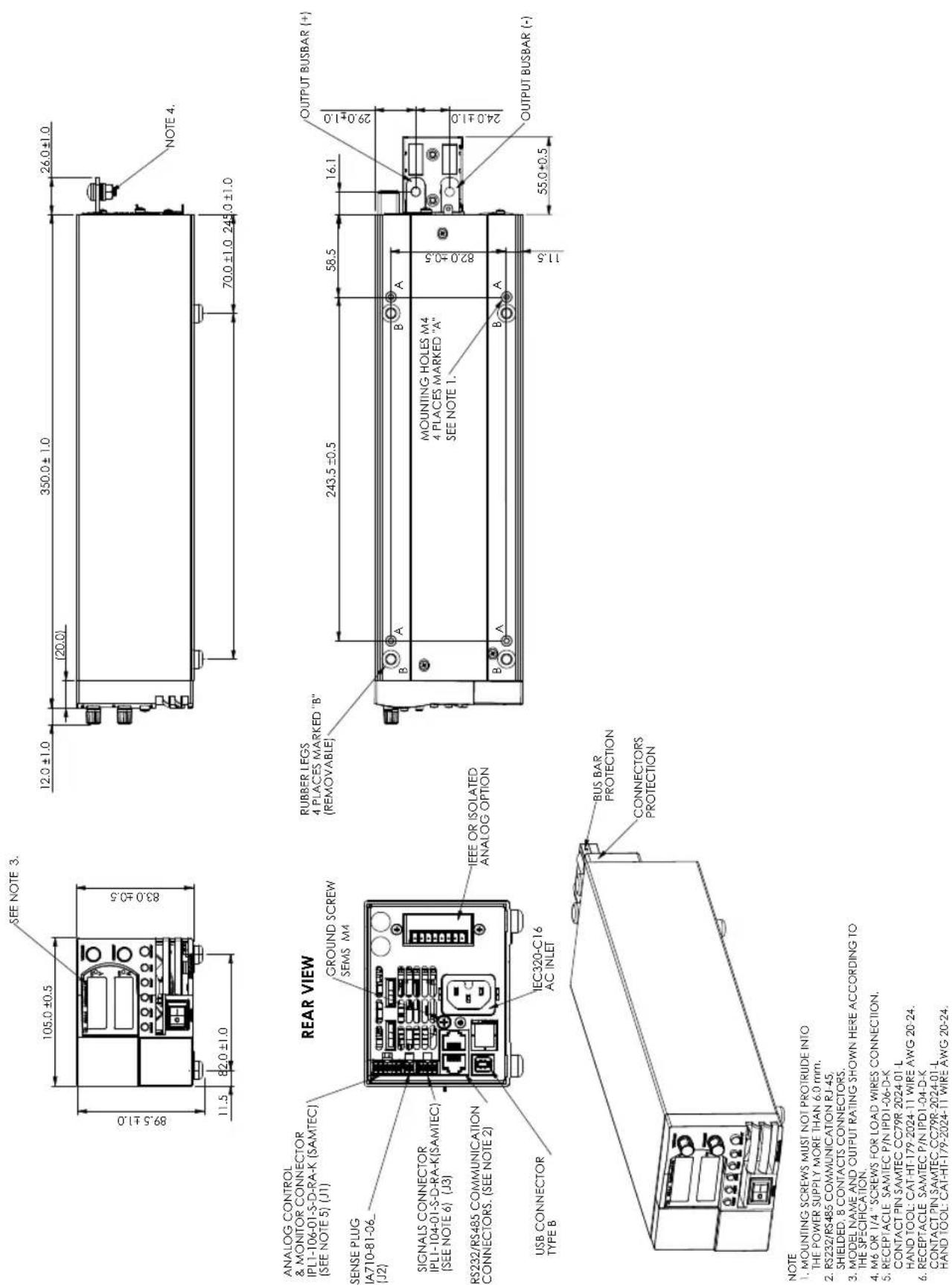 TDK-Lambda Z20-40 - Z200W/400W/600W/800W Optional IEEE, Isolated Analog Interface Outline Drawing - 1