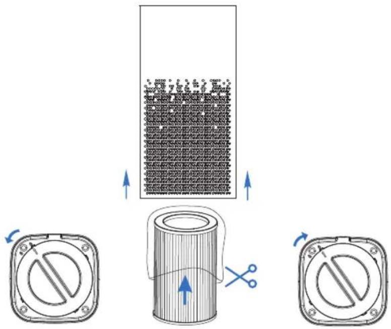 Diagram illustrating a mechanical or fluidic process with three stages: stirring, drying, and cutting, showing particle movement and tooling.