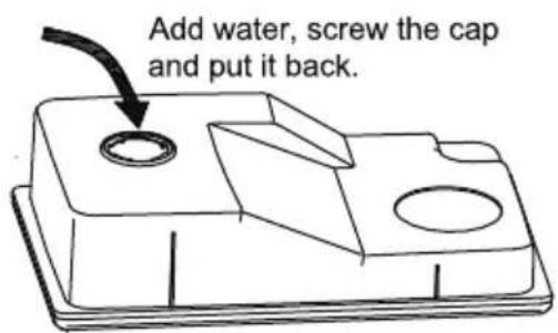 Add water, screw the cap and put it back.
