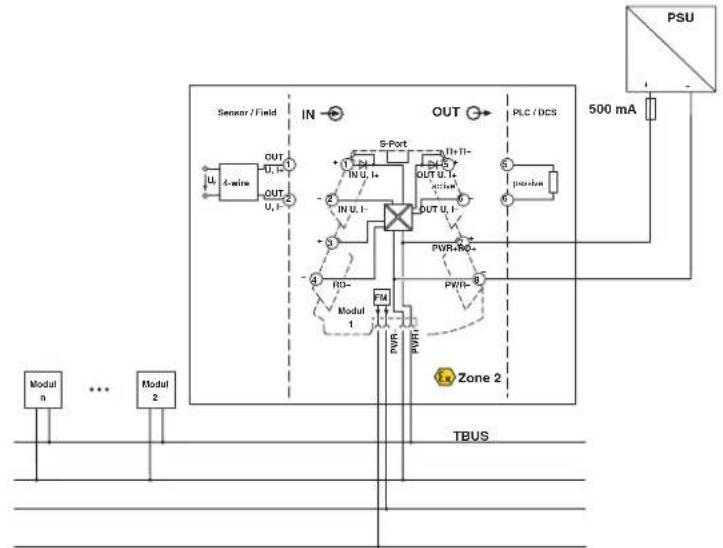 Phoenix Contact MINI MCR-2-RTD-UI - Direkte Einspeisung über einen MINI Analog Pro-Trennverstärker - 1