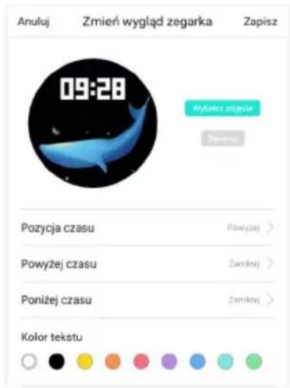 Anuluj Zmień wygląd zegarka Zapisz 09:20 Wyświcz objęcie Ziemcza Pozycja czasu Powyjaj > Powyżej czasu Zemkraj > Poniżej czasu Zemkraj > Kolor tekstu