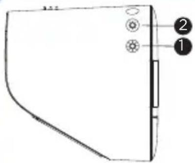 Diagram of a device rear panel with labeled parts 1 and 2, showing internal components and connection points.