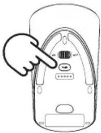 Diagram showing a hand pointing to a device panel with labeled buttons and ports