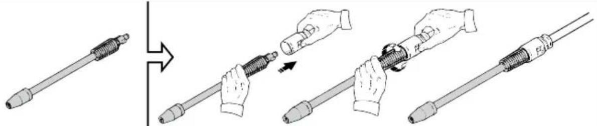 Diagram illustrating the step-by-step installation of a screwdriver, showing how to change from a tool to a plug.