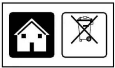 Two safety symbols: a house icon with crossed-out construction and a crossed-out waste bin, both in black and white boxes.