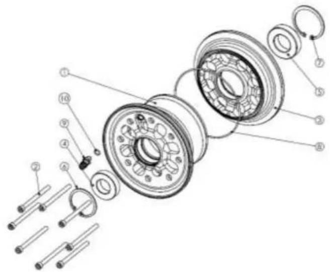 Technical diagram of a mechanical assembly with numbered components for identification