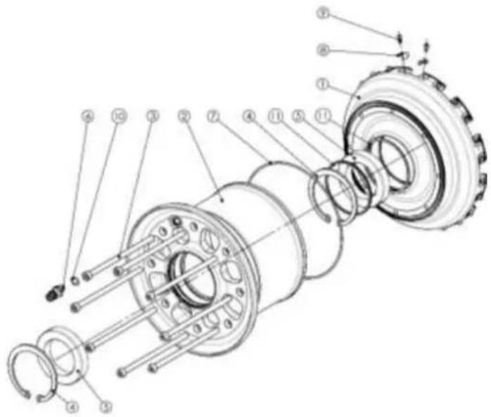 Technical diagram of a mechanical assembly with numbered components for identification