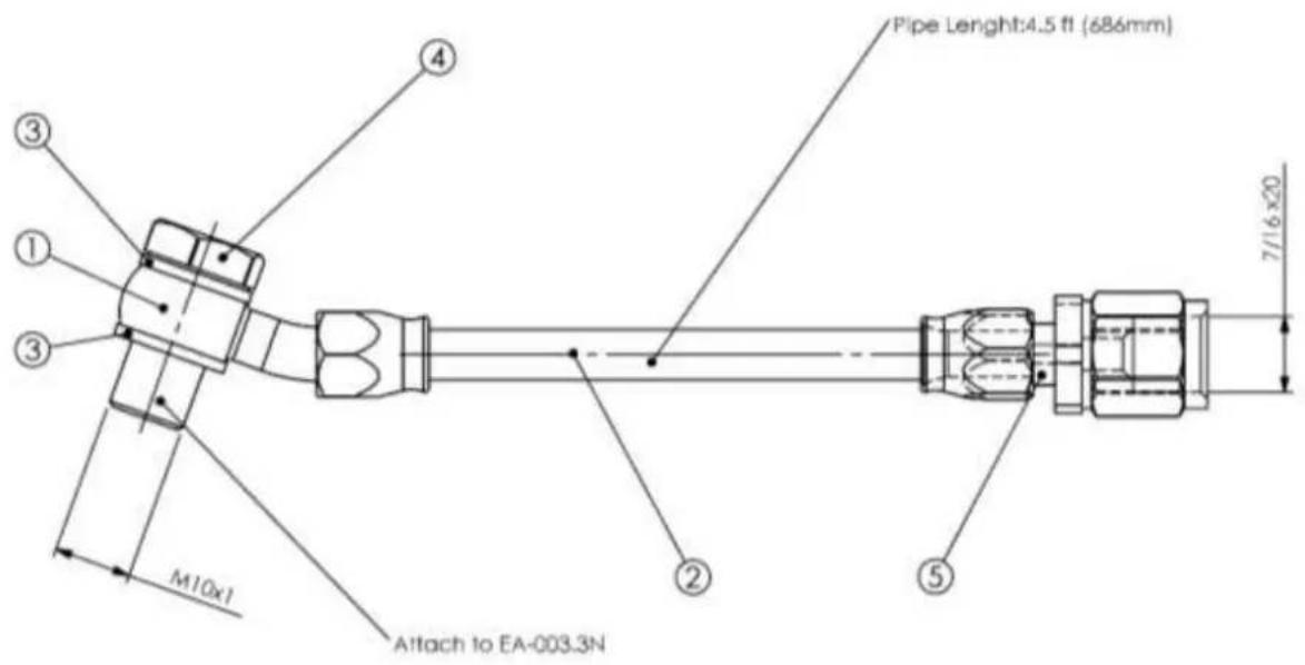 Pipe Lenght:4.5 ft (686mm) 7/16 x20 M10x1 Attach to EA-003.3N