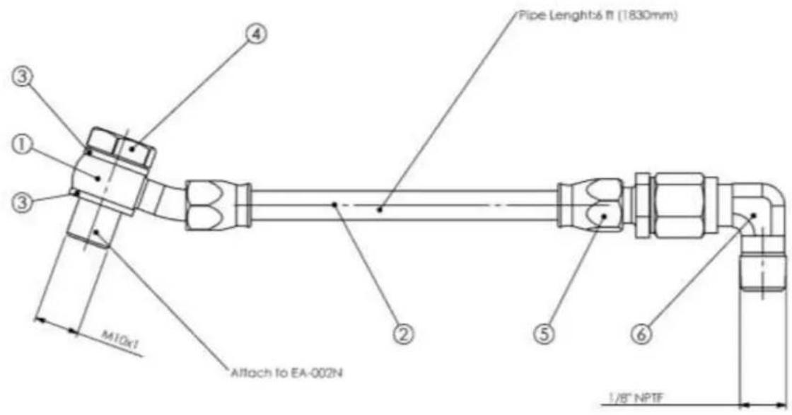 Pipe Lenght:6 fl (1830mm) M10x1 Attach to EA-002N 1/8" NPTF