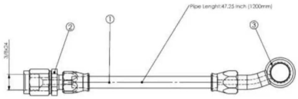 3/8x24 ① ② Pipe Lenght:47.25 inch (1200mm) ③