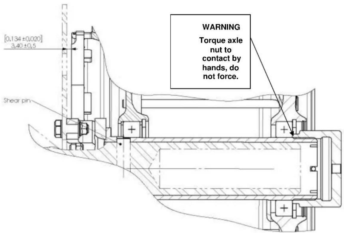 [0,134 ±0,020] 3,40 ±0,5 Shear pin WARNING Torque axle nut to contact by hands, do not force.