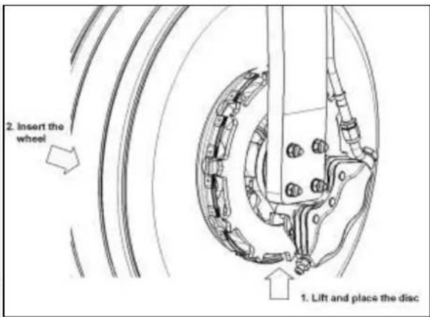 2. Insert the wheel 1. Lift and place the disc