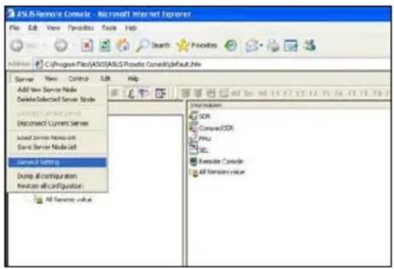 ASIS-Service Console - Microsoft Internet Explorer File Edit View Favorites Tools Help Search Favorites Address C:\Program Files\ASIS\ASIS Provider Console\default.htm Server View Control Edit Help Add View Service Node Delete Selected Server Node COMCAST CURRENT Server Disconnect Current Server Used Server Notes List Save Server Notes List Current Settings Dump & configuration Restore all configuration All Servers value Information: SCR CompaCDSK PKU SEL Remote Console All Servers value