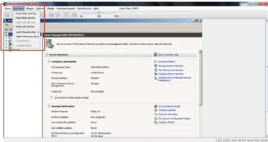 Microsoft 900/800-800 Options Video Keyboard Message Option Media Right Ctrl Key Hold Right Alt Key Hold Left Ctrl Key Hold Left Alt Key Left Windows Key Right Windows Key Ctrl+Alt+One Control Store Server Managers (RDB SNT1A0/R31) Get an overview of the status of the server, perform top-management tasks, and add or serve server roles and features. Server Summary Computer Information Full Computer Name: 60% EPT1(LGFR2) vprojgroup: vprojgroup Remote Desktops: Disabled Server Manager Remote Management: Product ID: Not activated Security Information Windows Firewall: Public On Windows Updates: Not configured Last installed updates: Never Last installed updates: Never IE Advanced Security Configuration (ESC) On for Administrators On for Users Server Summary Help Activate windows Change System Properties Van Network Connections Configure Remote Desktops Configure Server Manager Remote Management Go to Windows Firewall Configure Updates Check for New Rules Run Security Controller Wizard Configure IECSC CALT 5.0786 5.047 5.0786 News 1 Class Screen