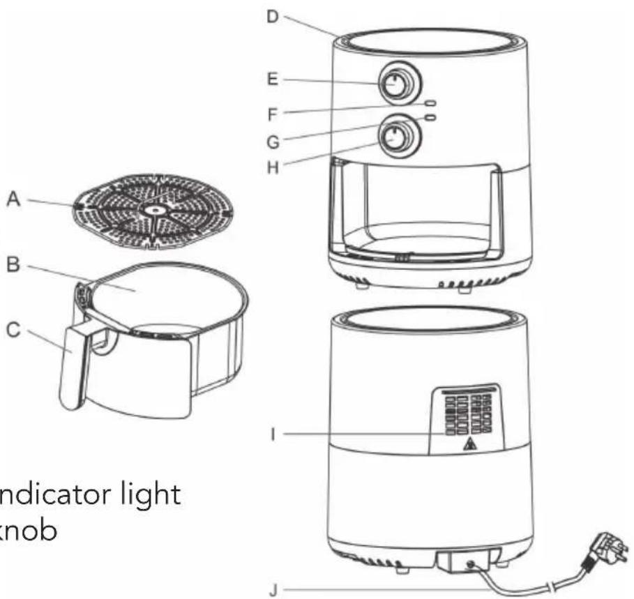 A B C D E F G H I J indicator light nob