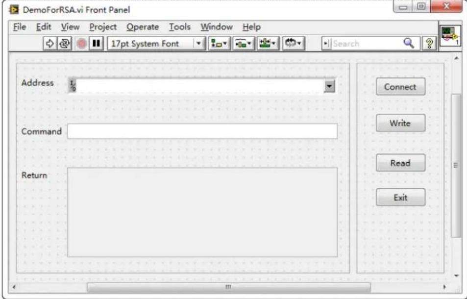 DemoForRSA.vi Front Panel File Edit View Project Operate Tools Window Help 17pt System Font Search Address 1% Command Return Connect Write Read Exit