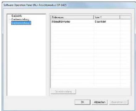 Software Operation Panel (US Anschichtmodus SP-1425) Components Anschichtmodus Anschichts References Type 1 Bisoblastmodus Coinkler Conkentering OK Abzeichen Unknown