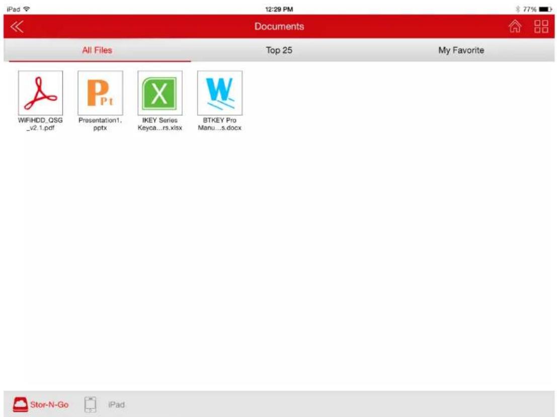 iPad 12:29 PM 77% Documents All Files Top 25 My Favorite WIFIHDD_QSG _v2.1.pdf Presentation1, pptx IKEY Series Keyca...rs.xlsx BTKEY Pro Manu...s.docx