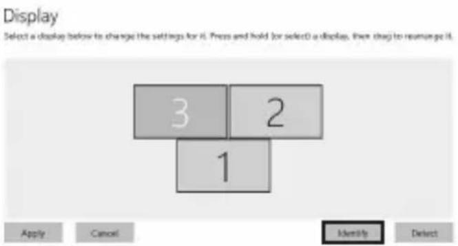 Display Select a display below to change the settings for it. Press and hold (or select) a display, then drag to reannounce it. 3 2 1 Apply Cancel Identify Detect