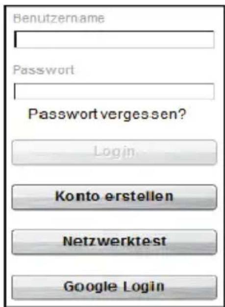 Benutzername Password Password vergessen? Login Konto erstellen Netzwerktest Google Login